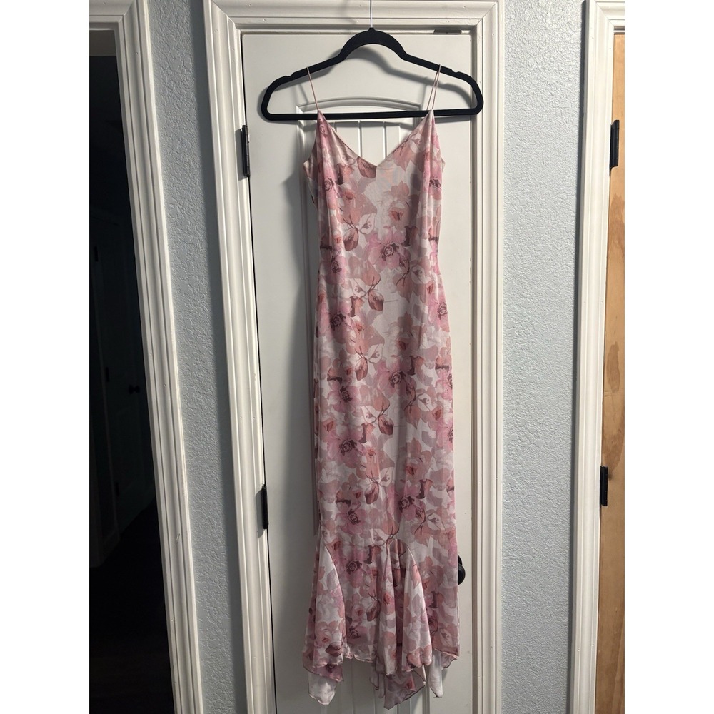 Windsor Maxi Dress Womens Medium Pink Floral Mesh Ruffle Hem Mermaid GLA1141
